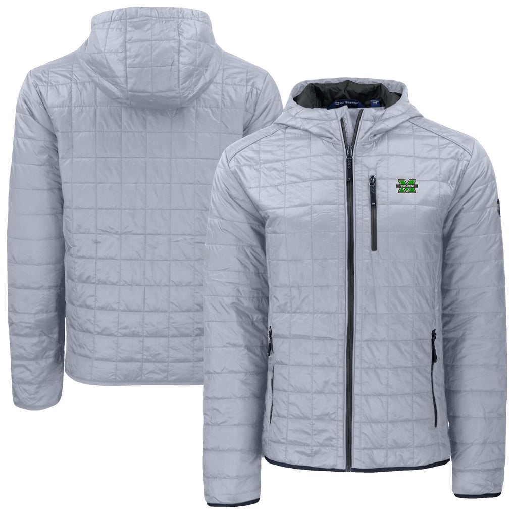  Marshall Thundering Herd Cutter & Buck Rainier Eco PrimaLoft Hooded Full-Zip Jacket - Gray